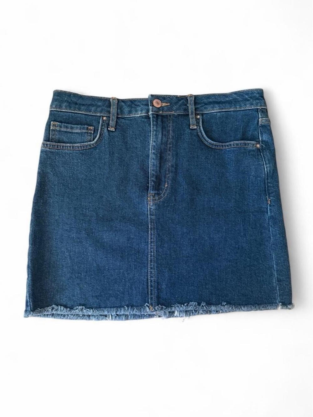 Forever 21 Dark Blue Denim Frayed-Hem Mini Skirt